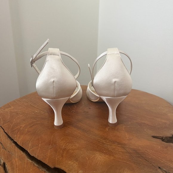Satin Peep Toe Heels, Perfect Bridal Shoe with Ankle Strap - Picture 4 of 7